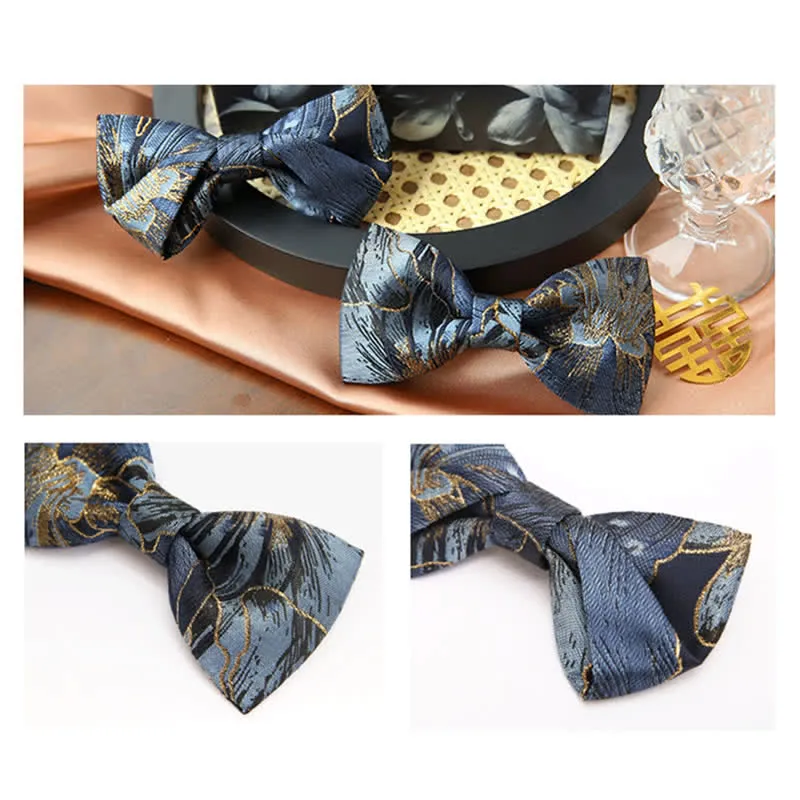 Men's Blue & Gold Bright Floral Jacquard Bow Tie