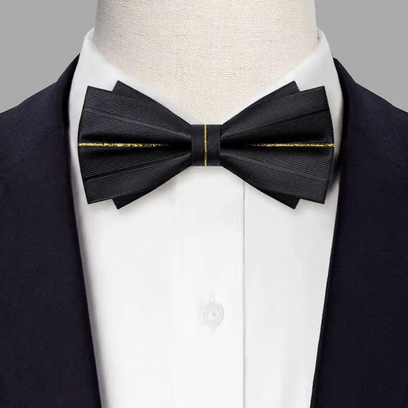 Men's Golden Thread Decor Double Layered Bow Tie