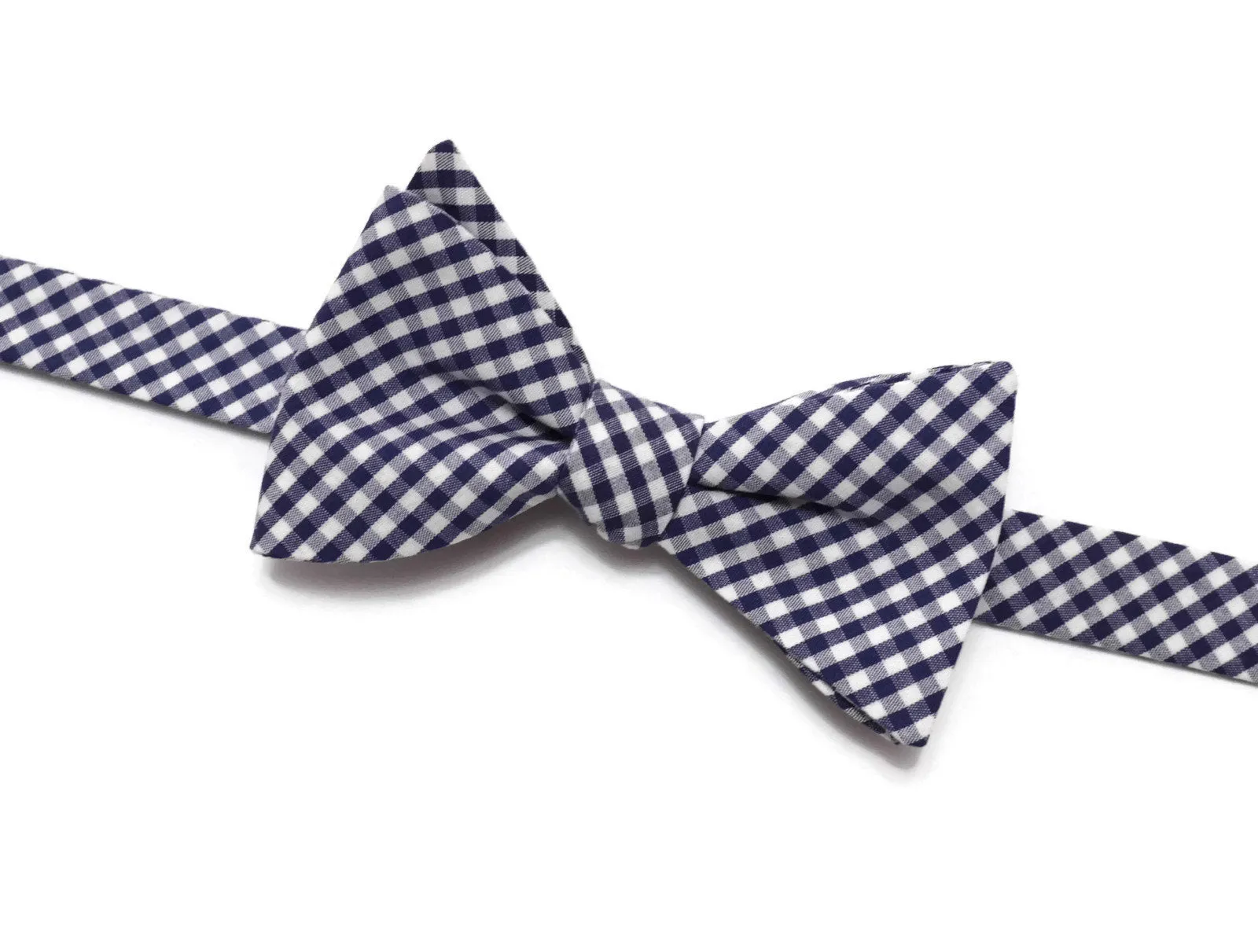 Navy Blue Gingham Check Bow Tie