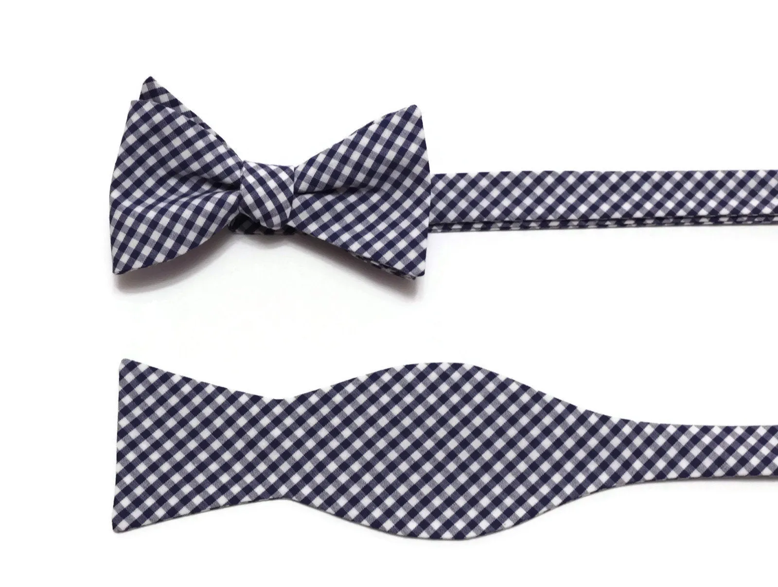 Navy Blue Gingham Check Bow Tie