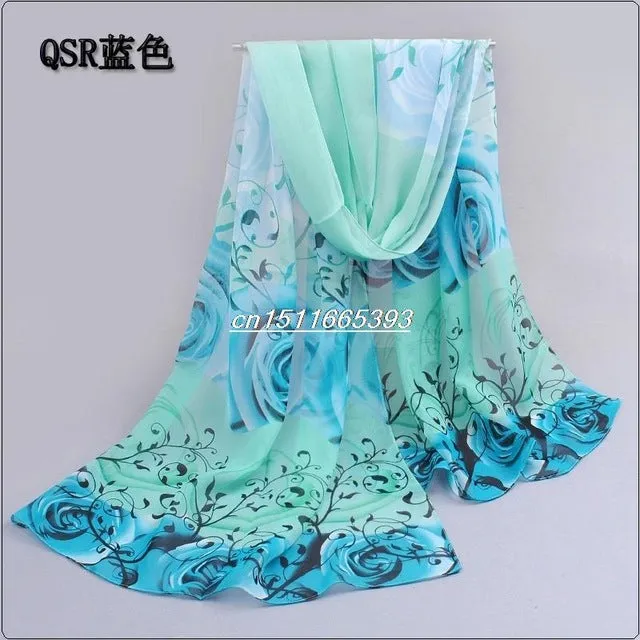 new 2017 cotton scarf han flowers roses and scarves Quality goods printed chiffon polyester scarves hot sell Beach silk scarf