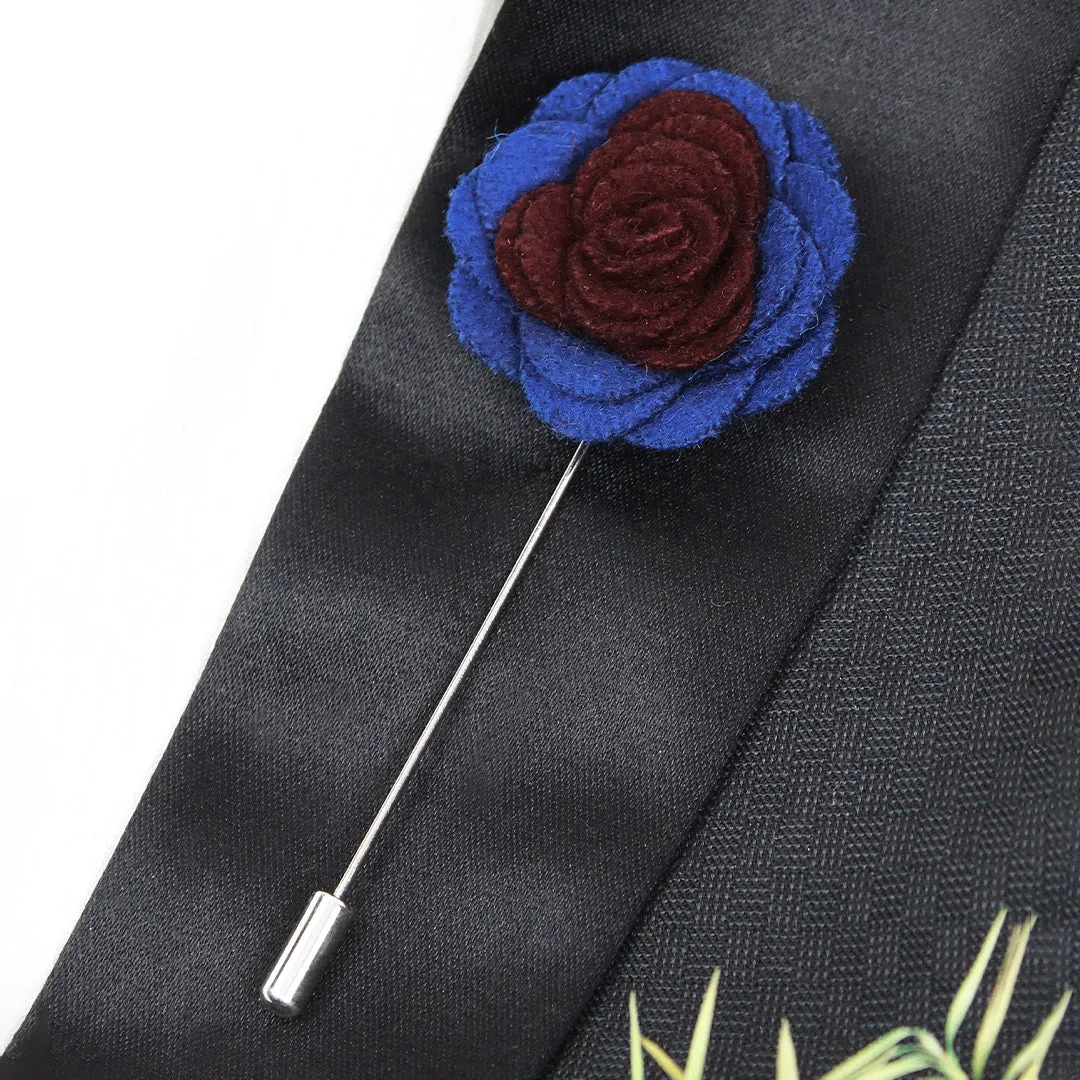 Peluche Graceful Bloom Wine and Royal Blue Colored Brooch for Men