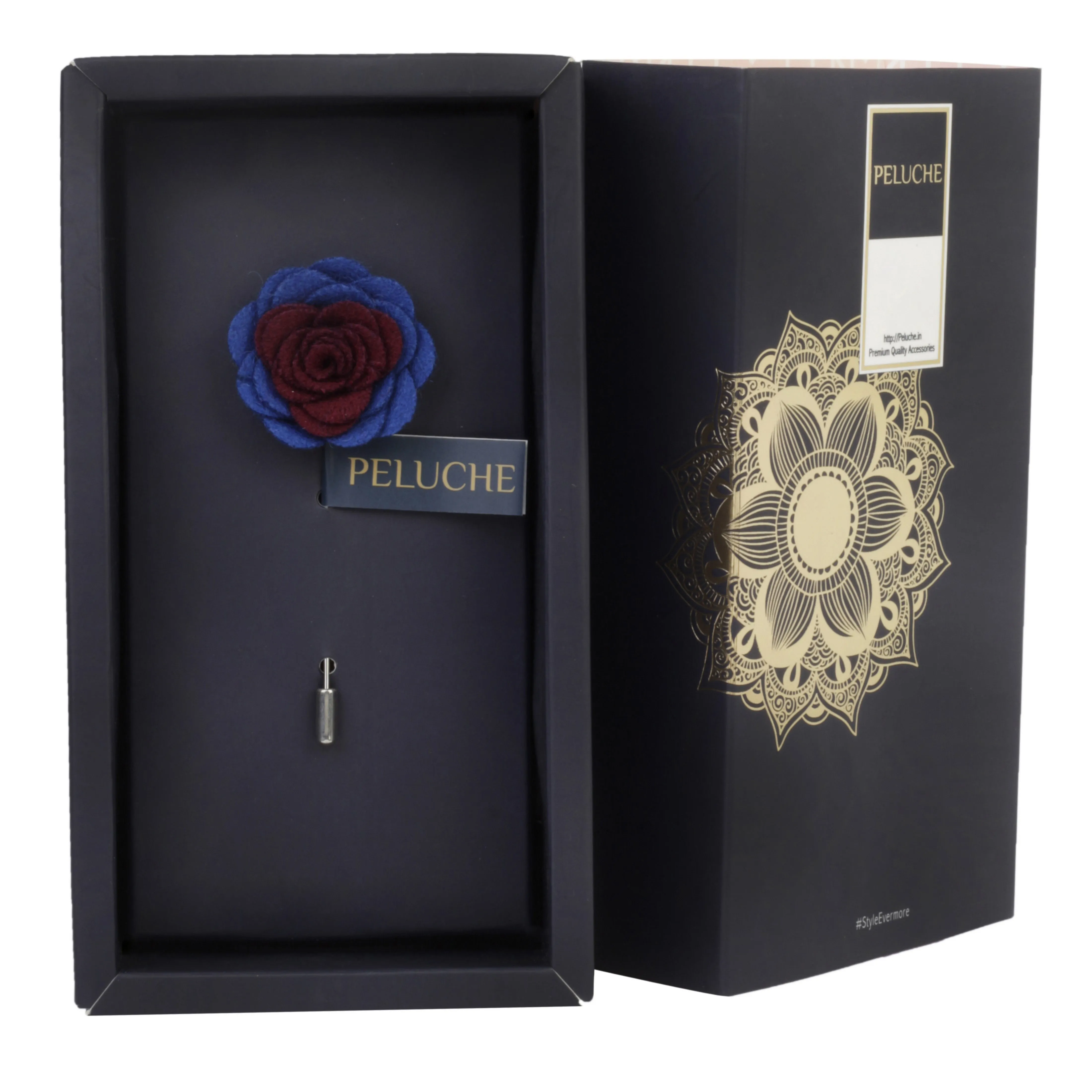 Peluche Graceful Bloom Wine and Royal Blue Colored Brooch for Men