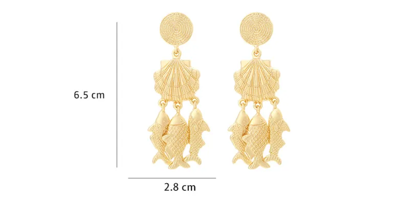 Pre Order:  Exaggerated Metal Shell Fish Pendant Earrings