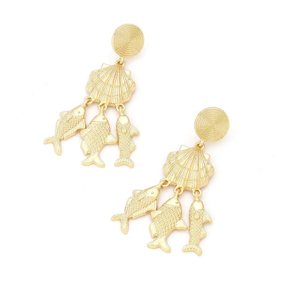 Pre Order:  Exaggerated Metal Shell Fish Pendant Earrings