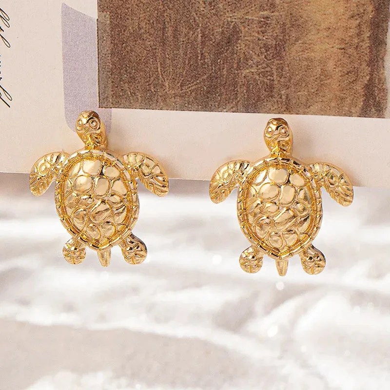 Pre Order:  Gold Metallic Turtle Stud Earrings