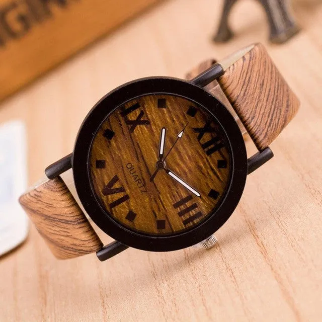 Quartz Wood Leather Analog Wrist Watches