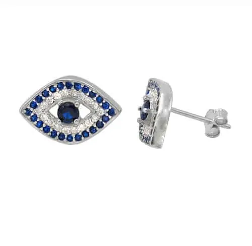 Real Silver Evil Eye Stud Earrings