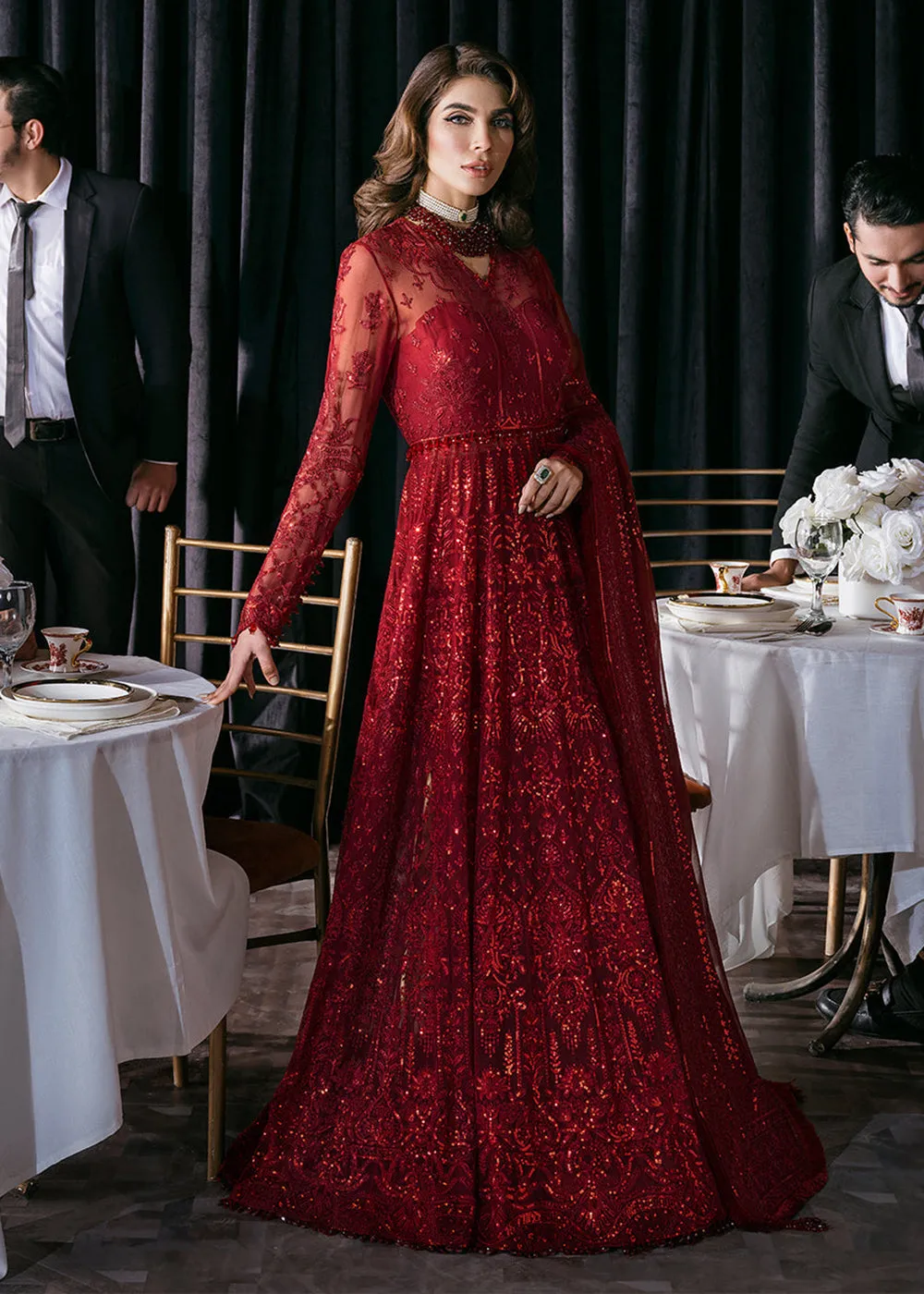 Red Embroidered Long Suit - Afrozeh Luxury Starlet Collection '23 - Nirvana