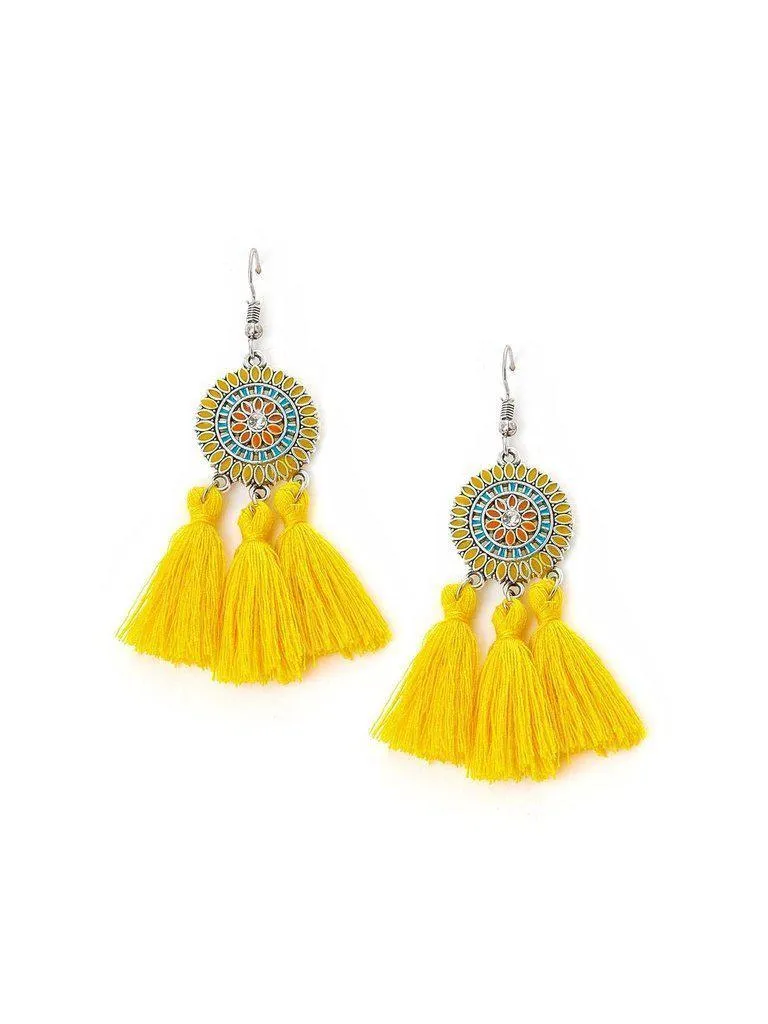 Rhinestone Detail Tassel Drop Earrings