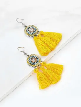 Rhinestone Detail Tassel Drop Earrings