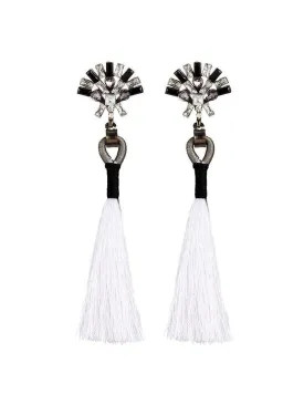 Rhinestone Top Tassel Drop Earrings