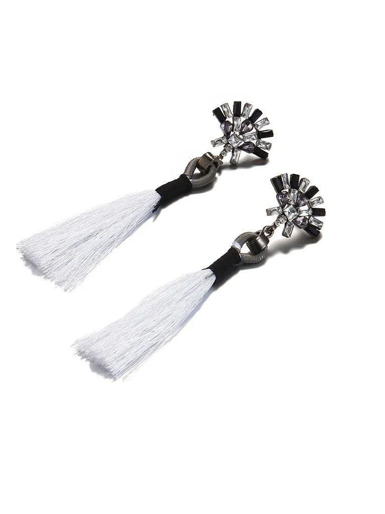 Rhinestone Top Tassel Drop Earrings