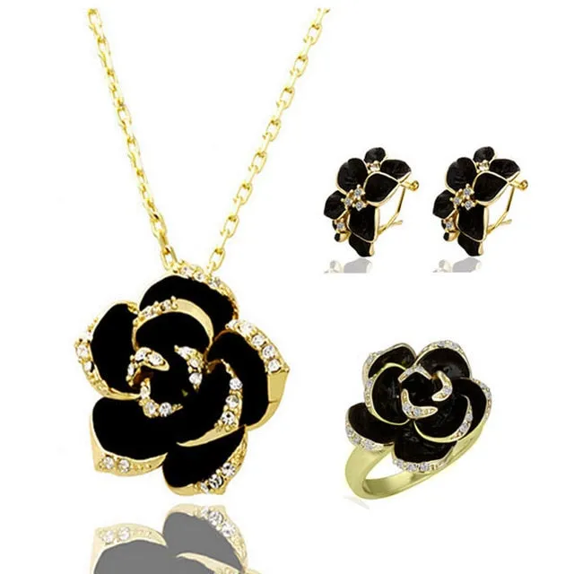 Romantic Rose Flower Necklace Jewelry Set