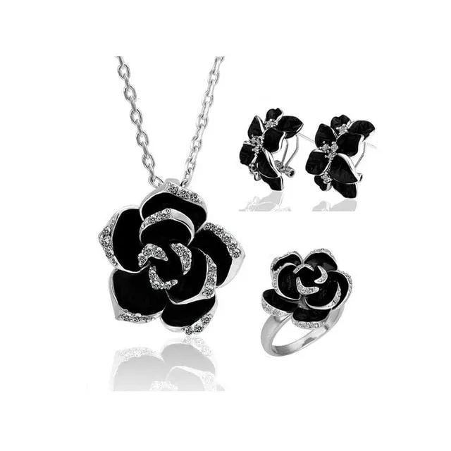 Romantic Rose Flower Necklace Jewelry Set