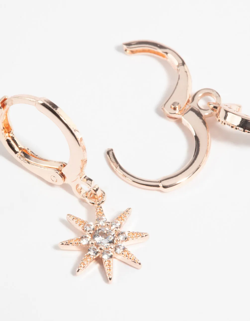 Rose Gold Diamante Celestial Huggie Hoop Earrings