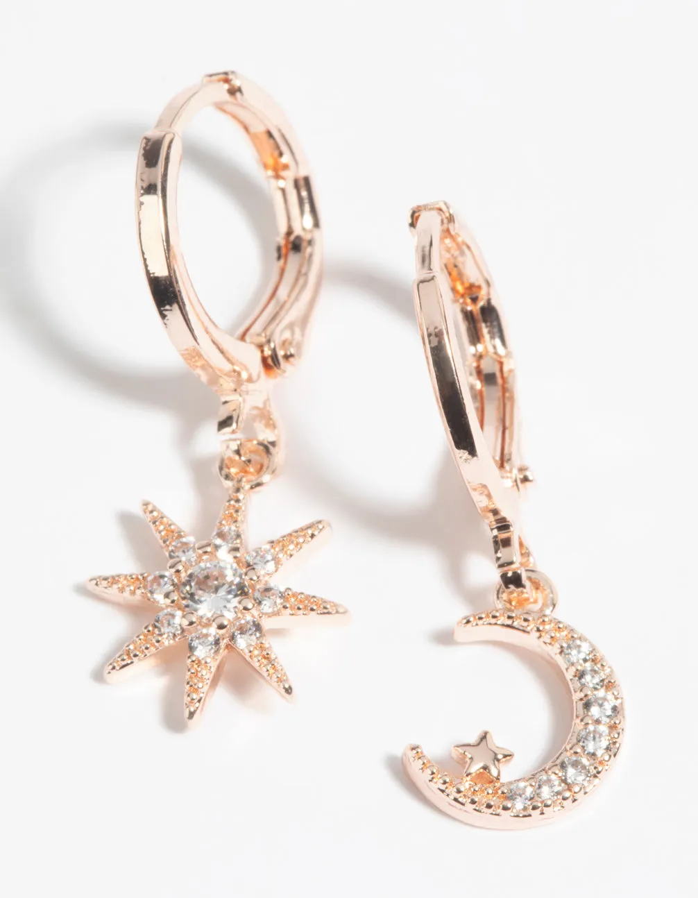 Rose Gold Diamante Celestial Huggie Hoop Earrings