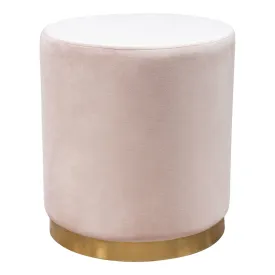 Sorbet Round Accent Ottoman in Blush Pink Velvet w/ Gold Metal Band Accent by Diamond Sofa