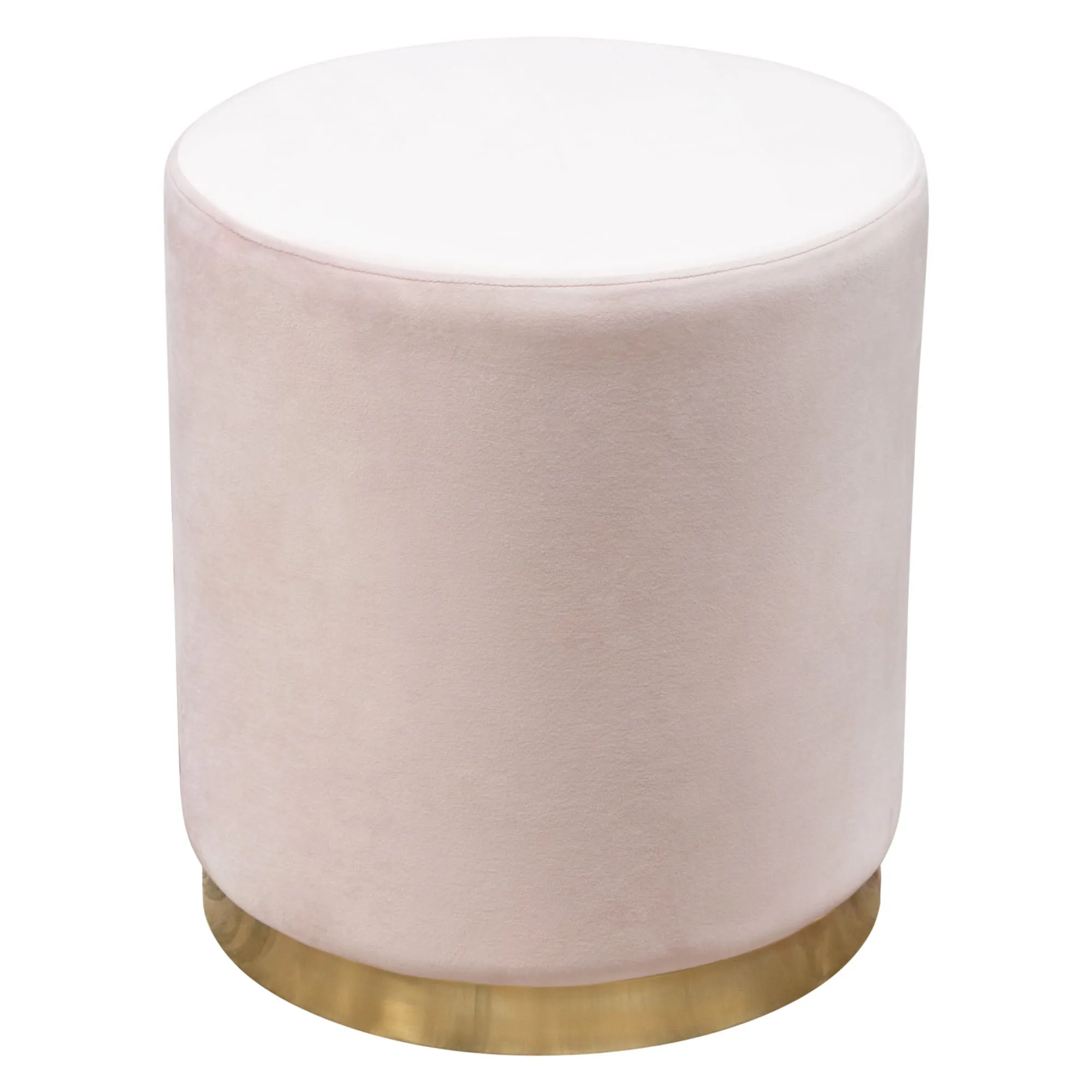 Sorbet Round Accent Ottoman in Blush Pink Velvet w/ Gold Metal Band Accent by Diamond Sofa