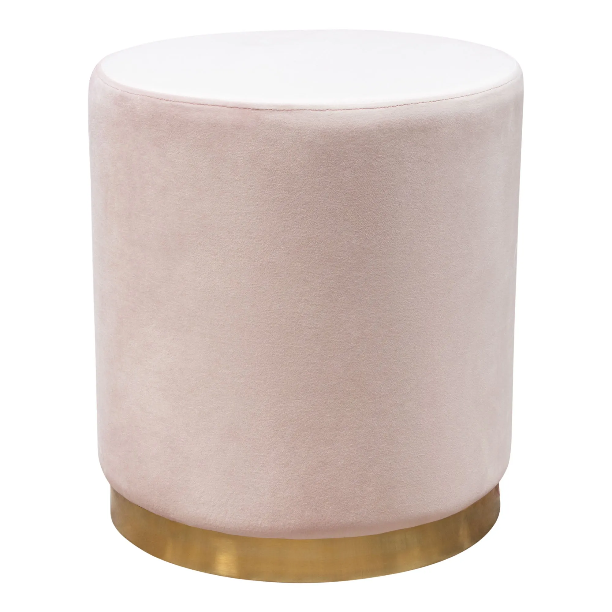 Sorbet Round Accent Ottoman in Blush Pink Velvet w/ Gold Metal Band Accent by Diamond Sofa