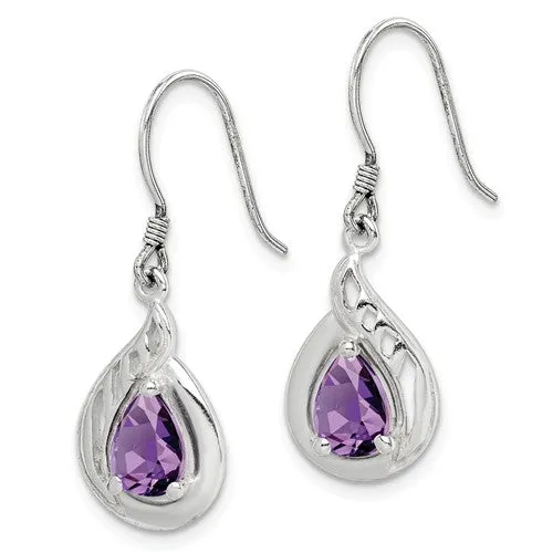 Sterling Silver And Amethyst Pear Fancy Dangle Earrings