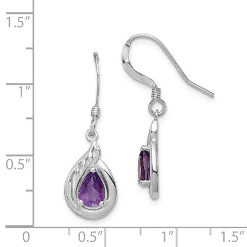 Sterling Silver And Amethyst Pear Fancy Dangle Earrings