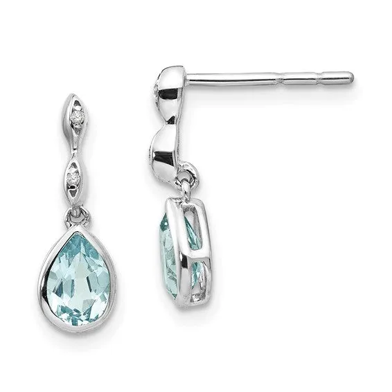 Sterling Silver White Ice Diamond and Blue Topaz Teardrop Earrings