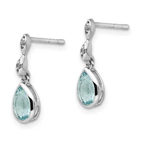 Sterling Silver White Ice Diamond and Blue Topaz Teardrop Earrings