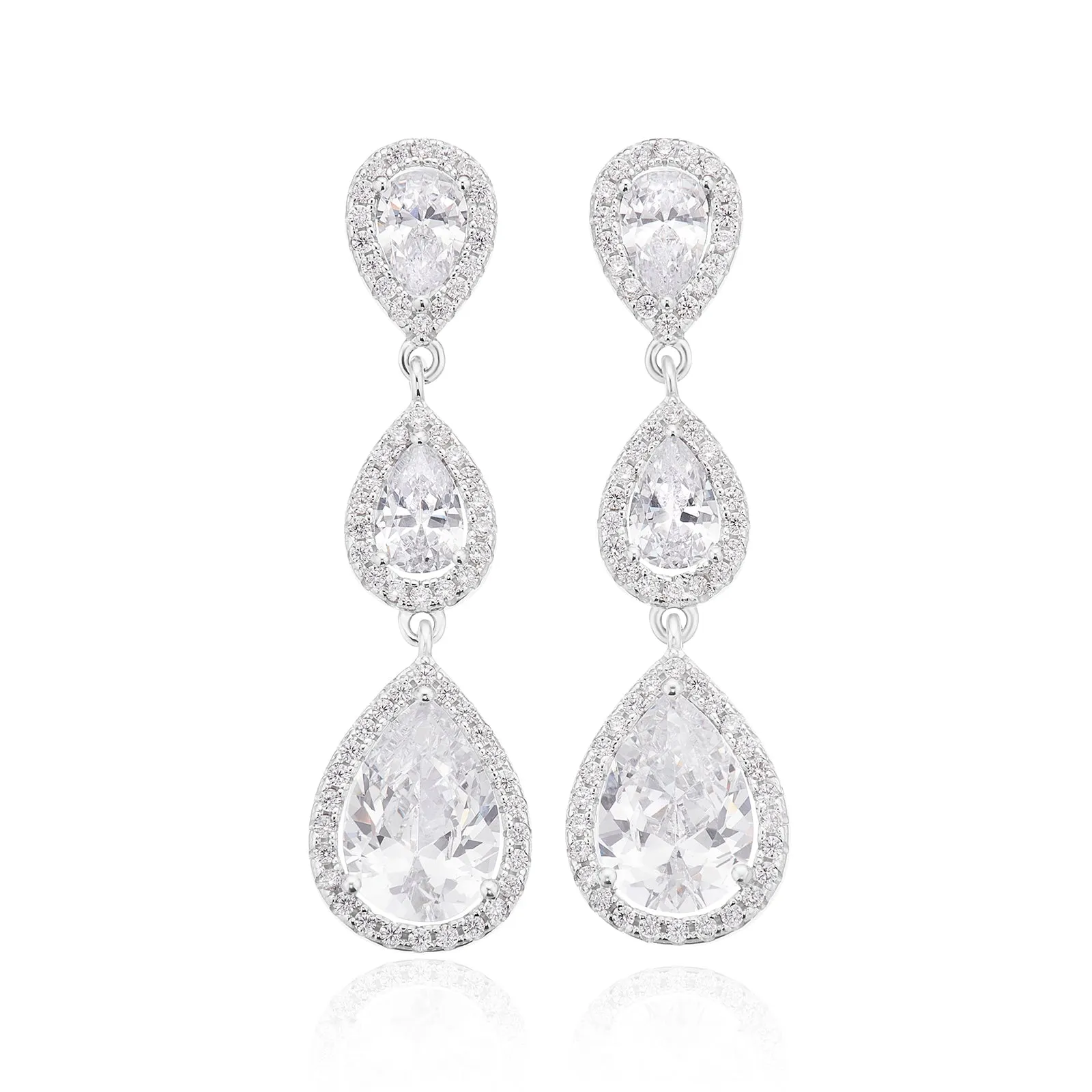 Sterling Silver with Pear Cut White Cubic Zirconia Drop Earrings