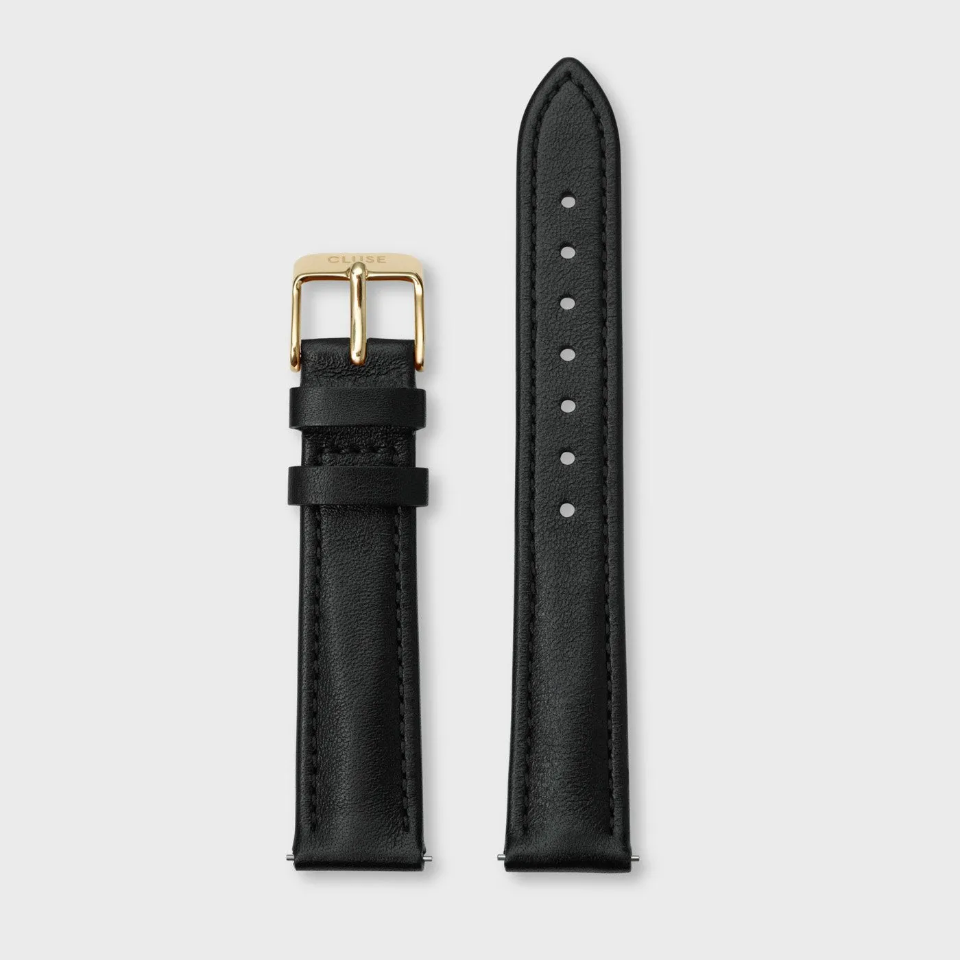 Strap 16 mm Leather Black, Gold Colour