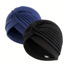 Stylish 2pcs Crinkle Turban Caps Black  Dark Blue