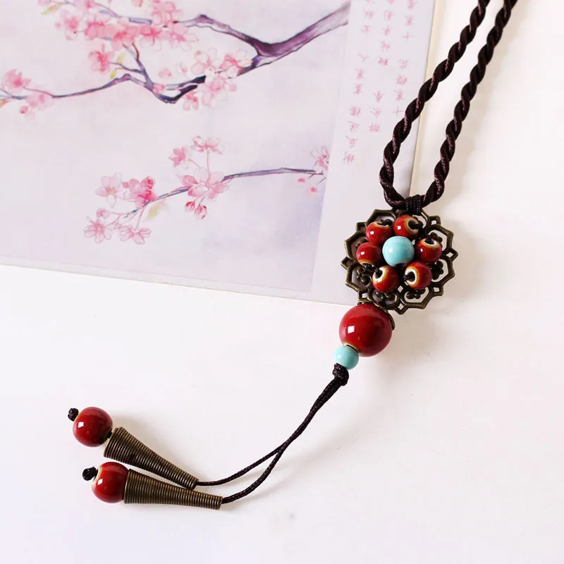 Sweet Ceramic Long Necklace Student Adult Pendant Personality Ancient Style Forest Sweater Chain