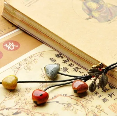 Sweet Ceramic Long Necklace Student Adult Pendant Personality Ancient Style Forest Sweater Chain