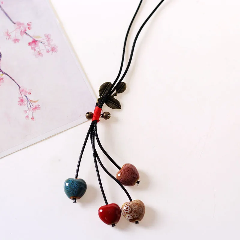 Sweet Ceramic Long Necklace Student Adult Pendant Personality Ancient Style Forest Sweater Chain