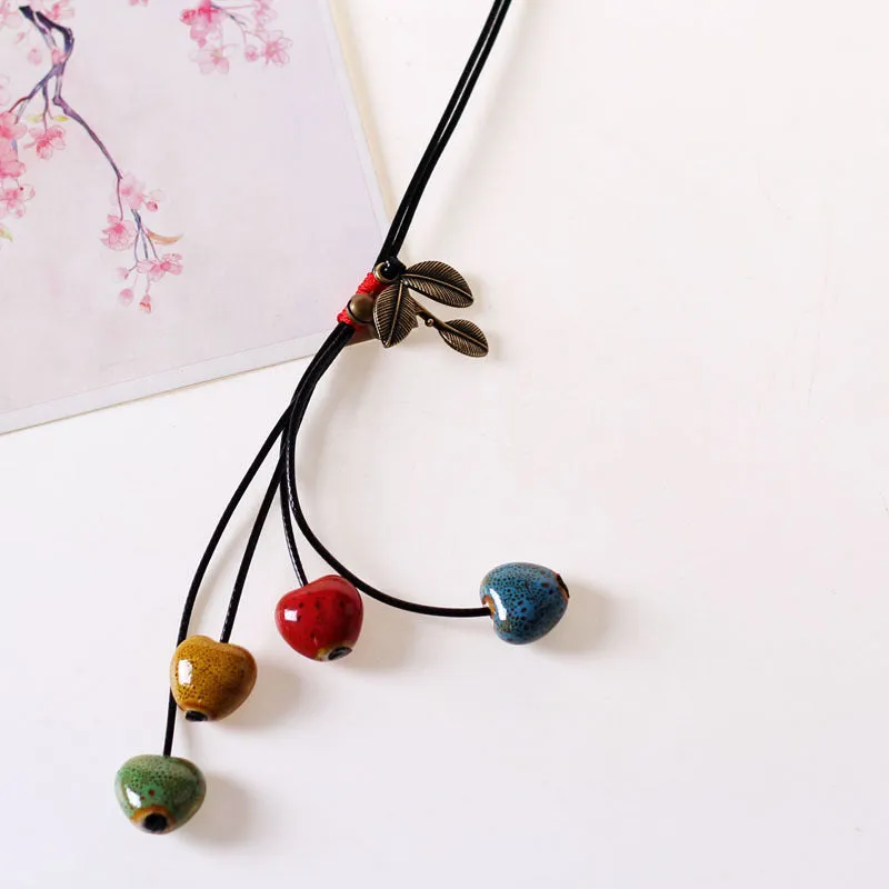 Sweet Ceramic Long Necklace Student Adult Pendant Personality Ancient Style Forest Sweater Chain