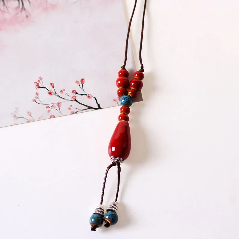 Sweet Ceramic Long Necklace Student Adult Pendant Personality Ancient Style Forest Sweater Chain