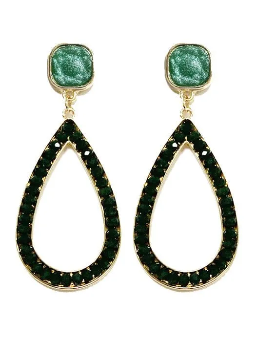 VE2722 Gemstone Post Teardrop Dangle Earrings