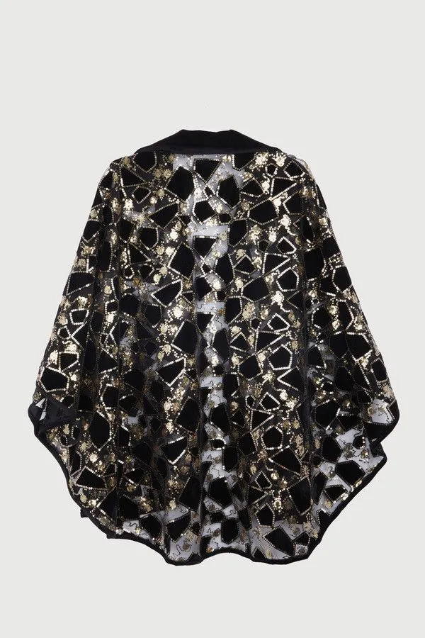 Velvet Sequin Collared Capelet