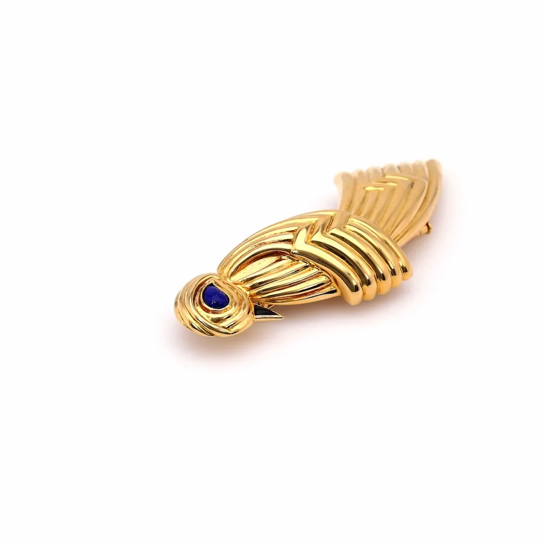 Vintage Boucheron Lapis and Onyx 18k Yellow Gold Bird Brooch