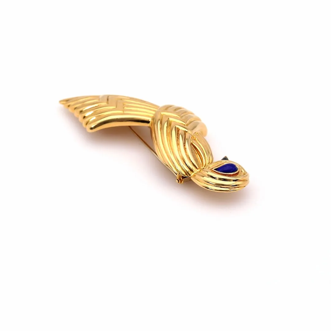 Vintage Boucheron Lapis and Onyx 18k Yellow Gold Bird Brooch