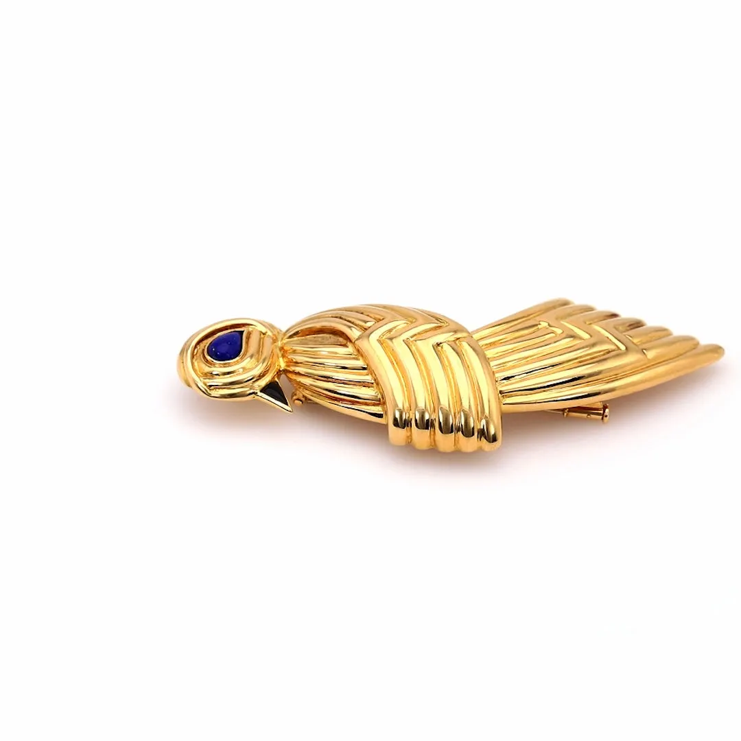 Vintage Boucheron Lapis and Onyx 18k Yellow Gold Bird Brooch