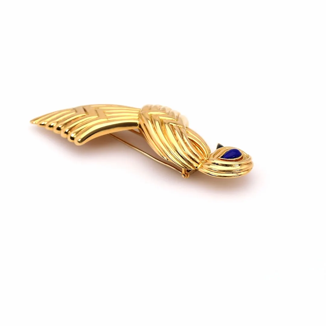 Vintage Boucheron Lapis and Onyx 18k Yellow Gold Bird Brooch