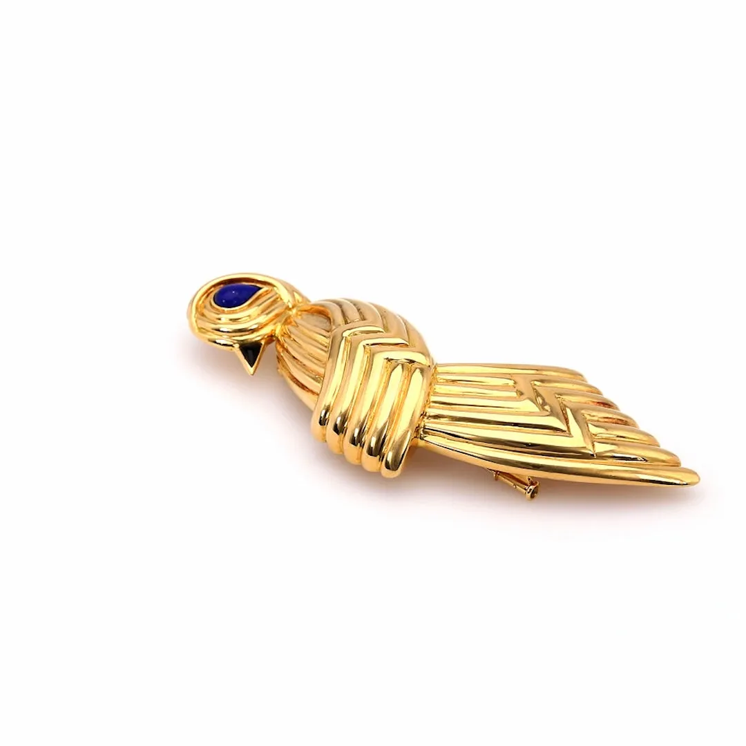 Vintage Boucheron Lapis and Onyx 18k Yellow Gold Bird Brooch