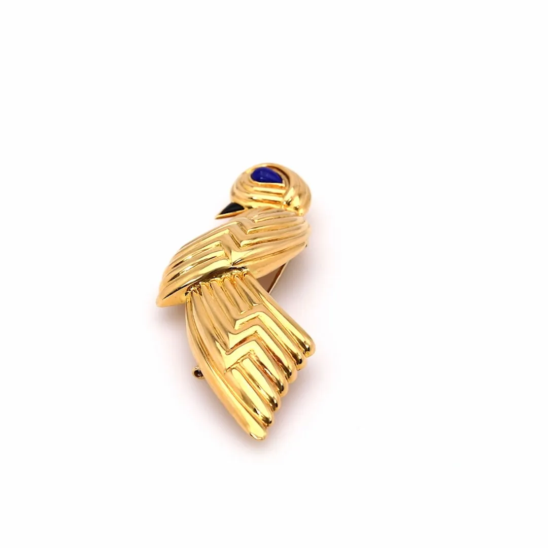 Vintage Boucheron Lapis and Onyx 18k Yellow Gold Bird Brooch