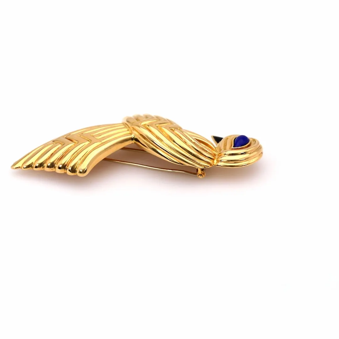 Vintage Boucheron Lapis and Onyx 18k Yellow Gold Bird Brooch