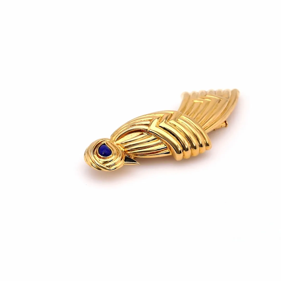 Vintage Boucheron Lapis and Onyx 18k Yellow Gold Bird Brooch