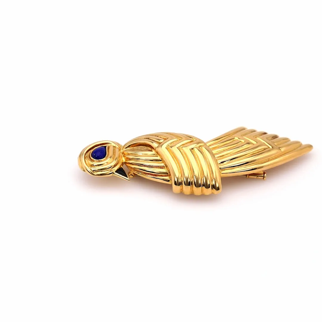 Vintage Boucheron Lapis and Onyx 18k Yellow Gold Bird Brooch