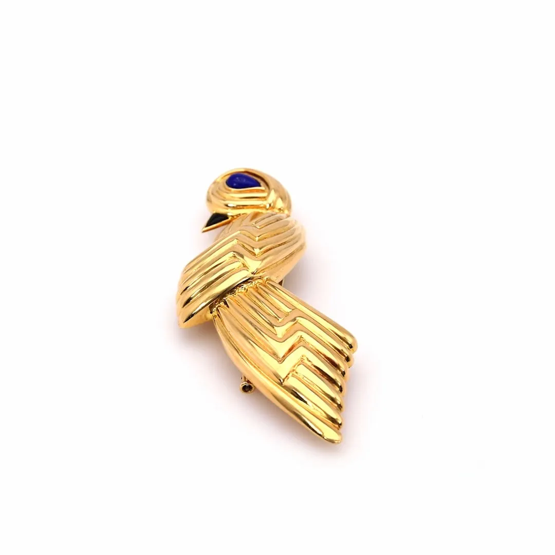 Vintage Boucheron Lapis and Onyx 18k Yellow Gold Bird Brooch