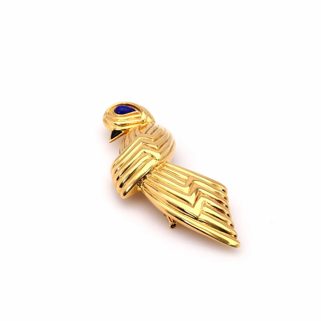 Vintage Boucheron Lapis and Onyx 18k Yellow Gold Bird Brooch