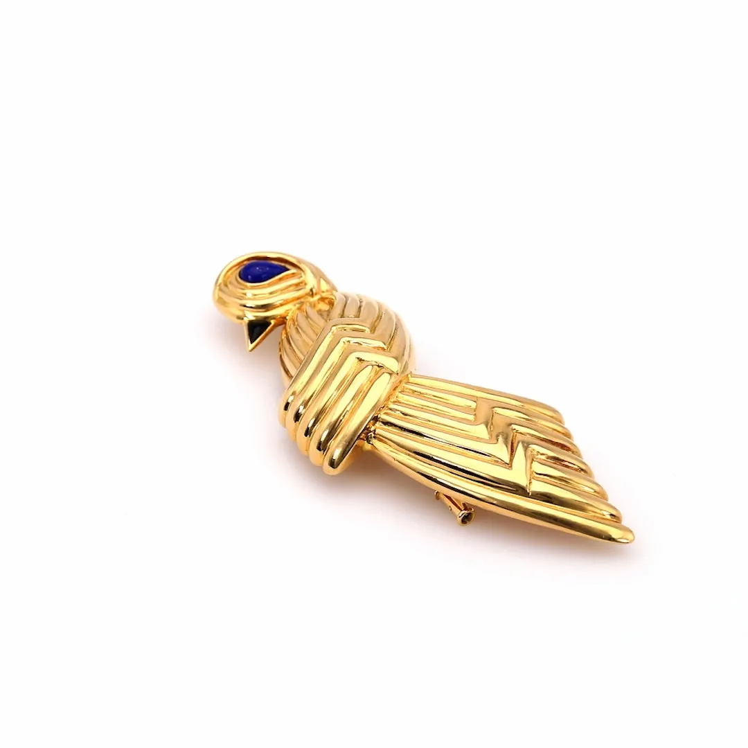 Vintage Boucheron Lapis and Onyx 18k Yellow Gold Bird Brooch